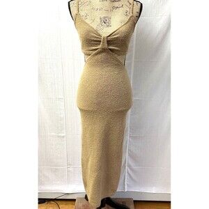 LULUS Women's Knit Taupe Cut Out Party Maxi Dress Sz Small